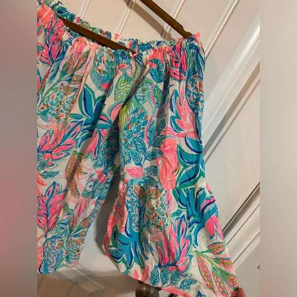 Lily Pulitzer Tropical Blue and Pink off the shoulder top - Picture 3 of 6